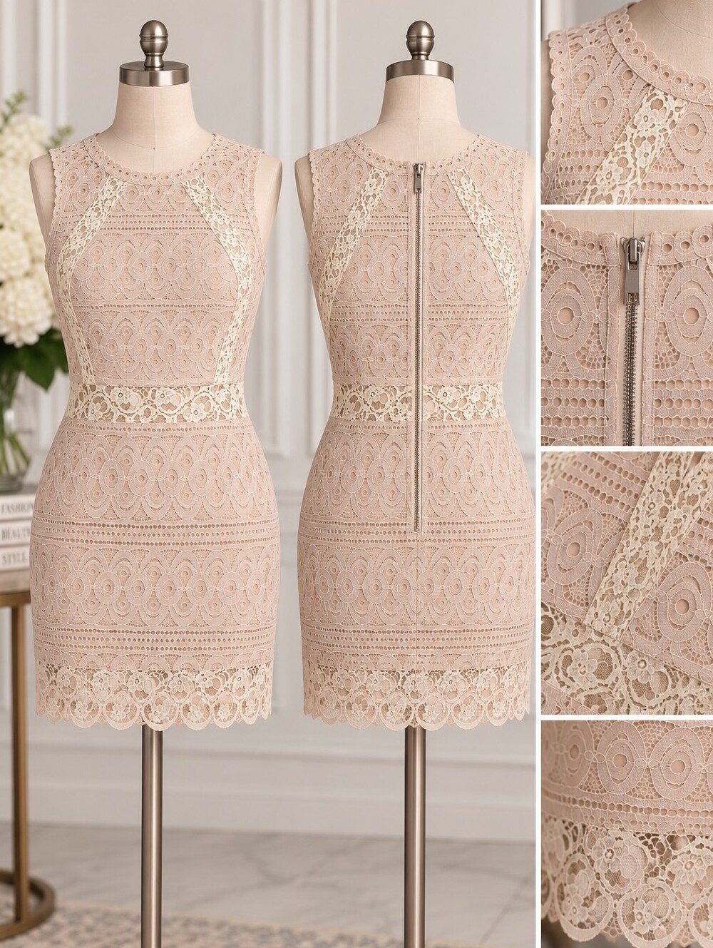 Sleeveless Blush Lace Sheath Dress